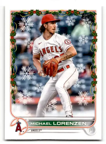 Baseball card featuring HW135 Michael Lorenzen with original gloss from Topps Holiday