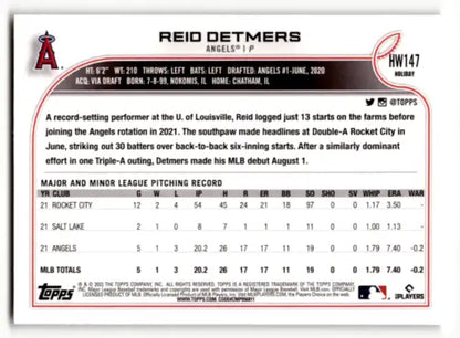 2022 Topps Holiday HW147 Reid Detmers baseball card with original gloss NM-MT RC