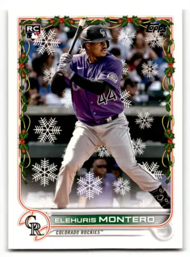 2022 Topps Holiday HW19 Elehuris Montero baseball card showcasing original gloss quality