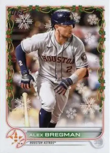 Baseball card of HW193 Alex Bregman in white uniform running the bases, Topps Holiday