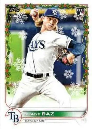 Topps Holiday 2022 HW41 Shane Baz baseball card with holiday border and original gloss