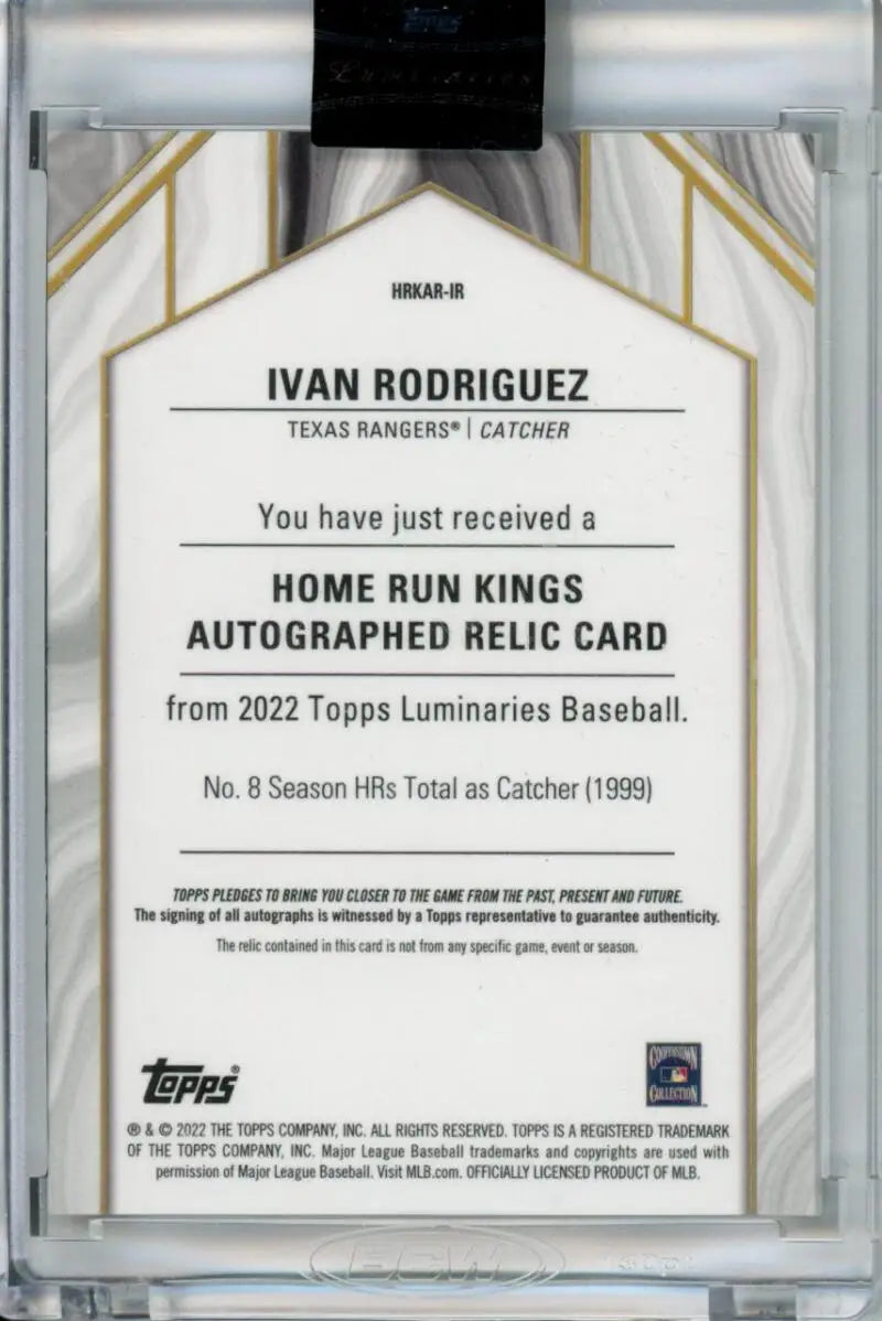 Topps Luminaries Ivan Rodriguez autographed relic card authentication for Texas Rangers