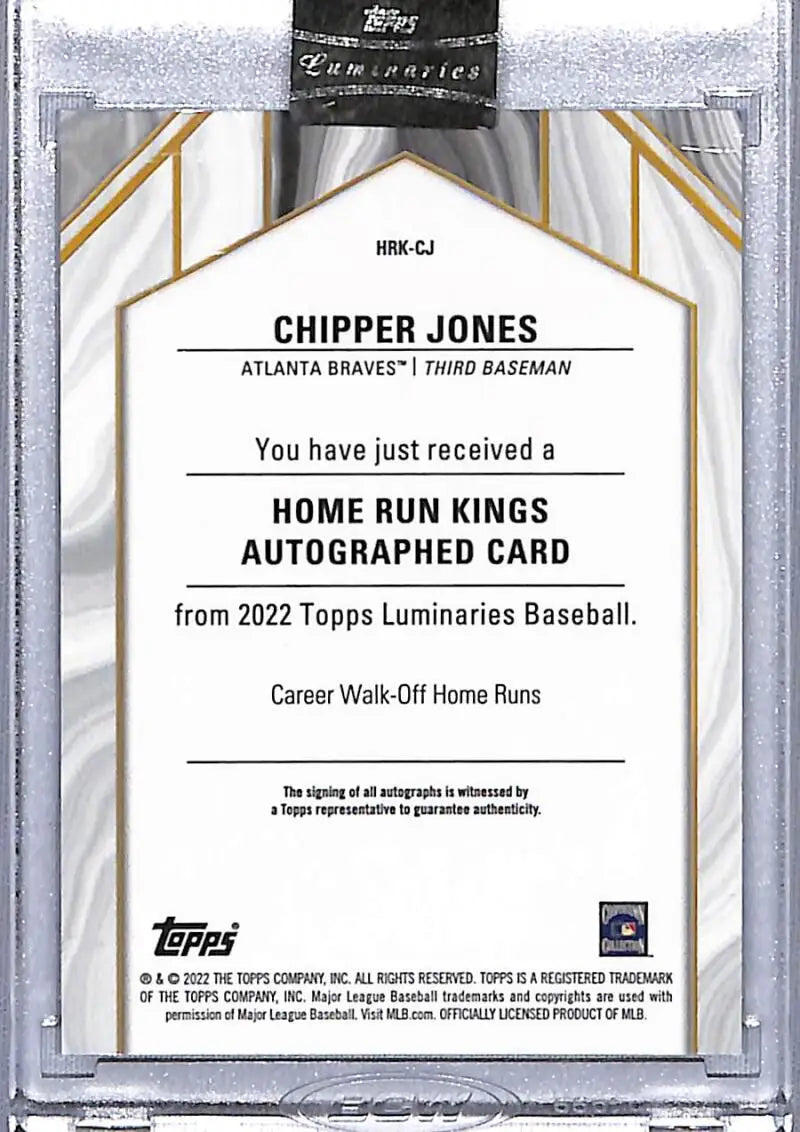 Home Run Kings autographed 2022 Topps Luminaries Black Chipper Jones Atlanta Braves card