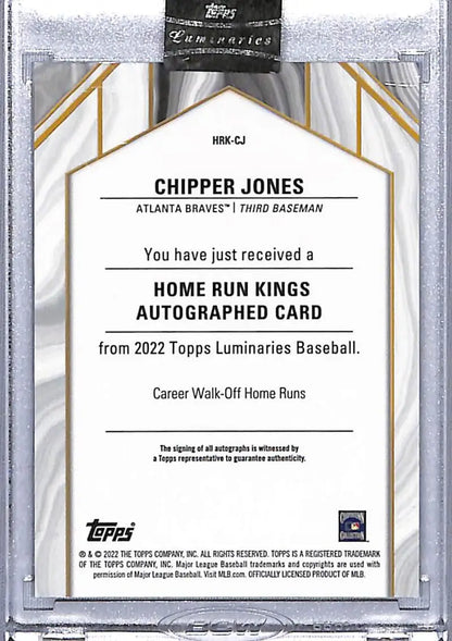 Home Run Kings autographed 2022 Topps Luminaries Black Chipper Jones Atlanta Braves card