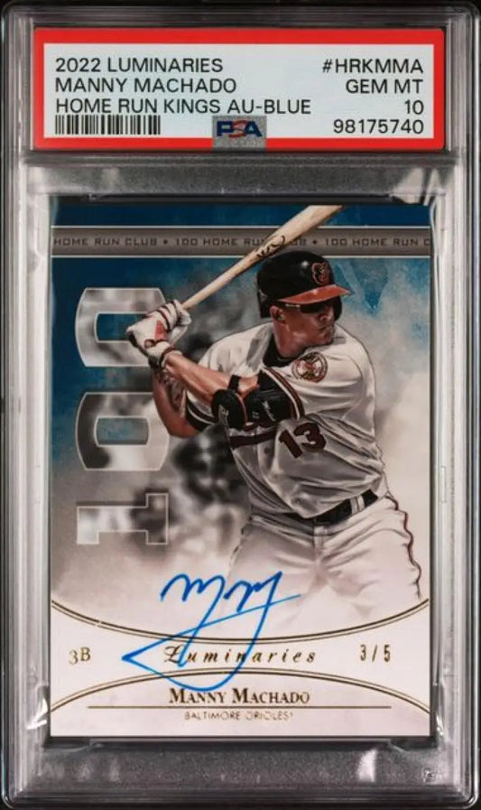 PSA 10 GEM MINT Manny Machado signed baseball card from 2022 Topps Luminaries