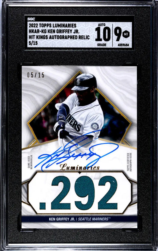 Graded Ken Griffey Jr. baseball card 292 with autograph in protective holder BGS 10