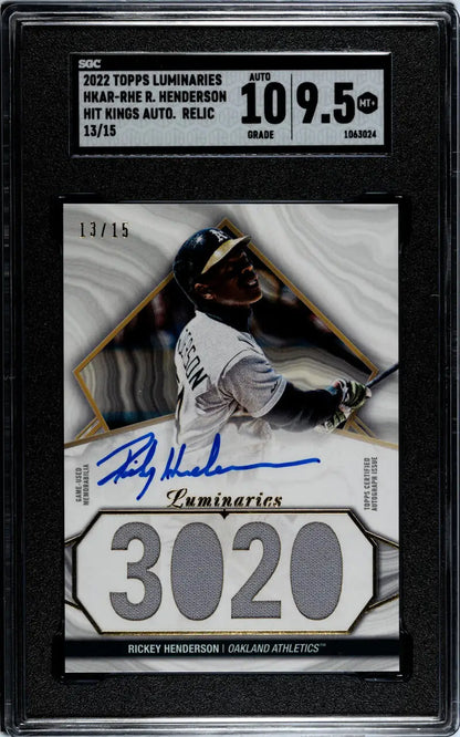 Graded 2022 Topps Luminaries Rickey Henderson card with autograph and jersey patch 11/11