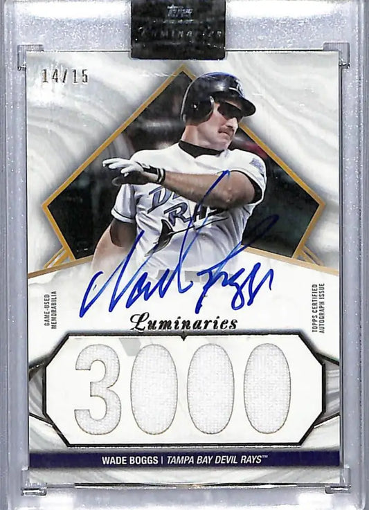 Wade Boggs autographed baseball card featuring the number 3000 for Tampa Bay Rays