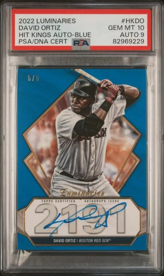 PSA-graded 2022 Topps Luminaries David Ortiz Auto blue parallel baseball card GEM MINT