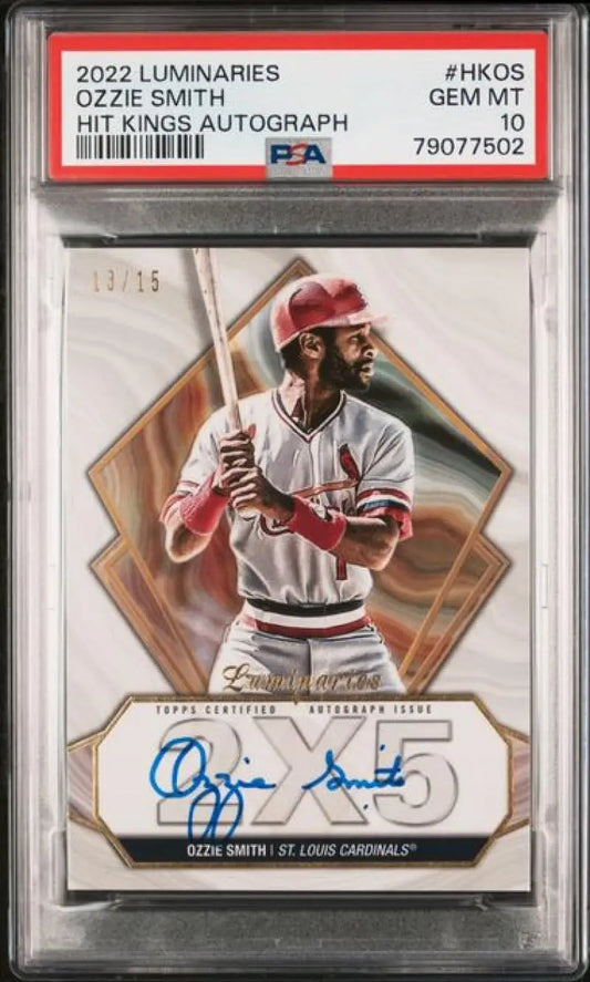 PSA 10 Gem Mint Ozzie Smith autographed baseball card for St. Louis Cardinals