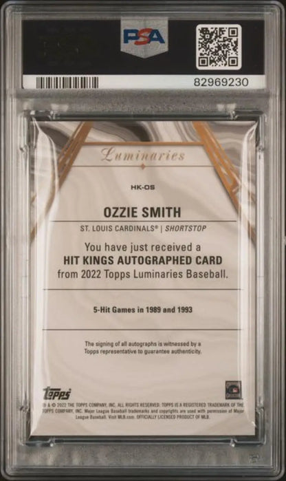 PSA 9 Mint Ozzie Smith Autographed Topps Luminaries Baseball Card St. Louis Cardinals