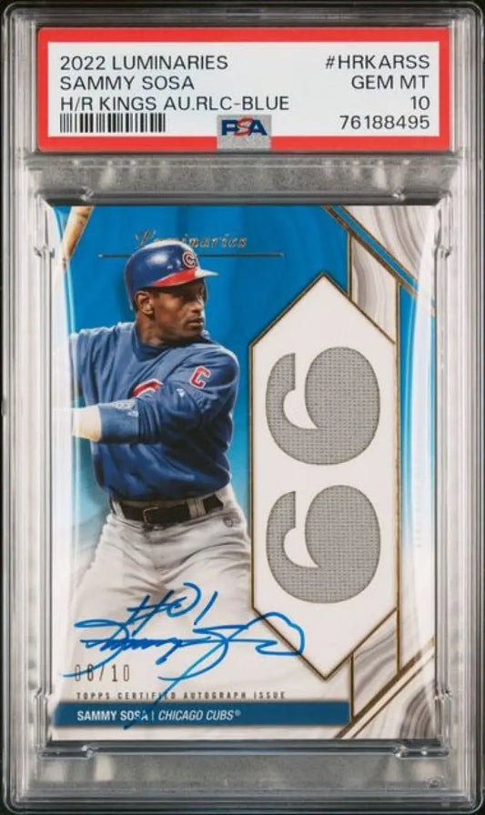 PSA-graded Sammy Sosa 2022 Topps Luminaries Home Run Kings Gem Mint baseball card