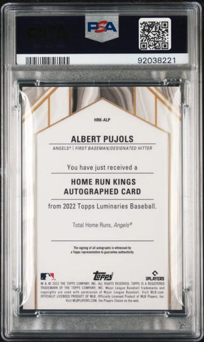 Back view of PSA-graded Albert Pujols autographed baseball card for Anaheim Angels