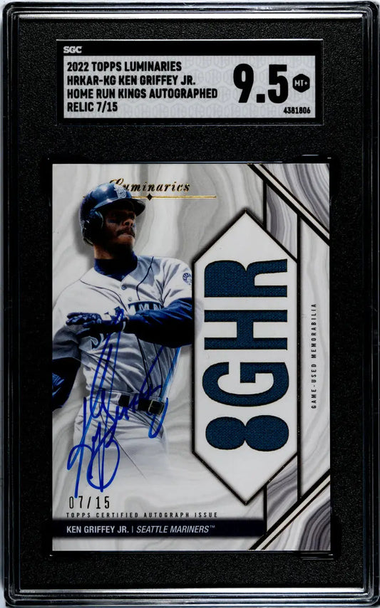 Graded BGS 9.5 Ken Griffey Jr. autograph Seattle Mariners baseball card with milestone display