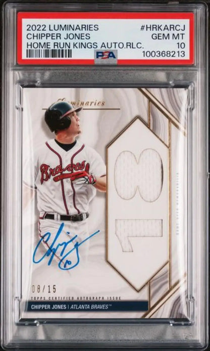 PSA 10 GEM MINT Chipper Jones Atlanta Braves Topps Luminaries autographed jersey patch card