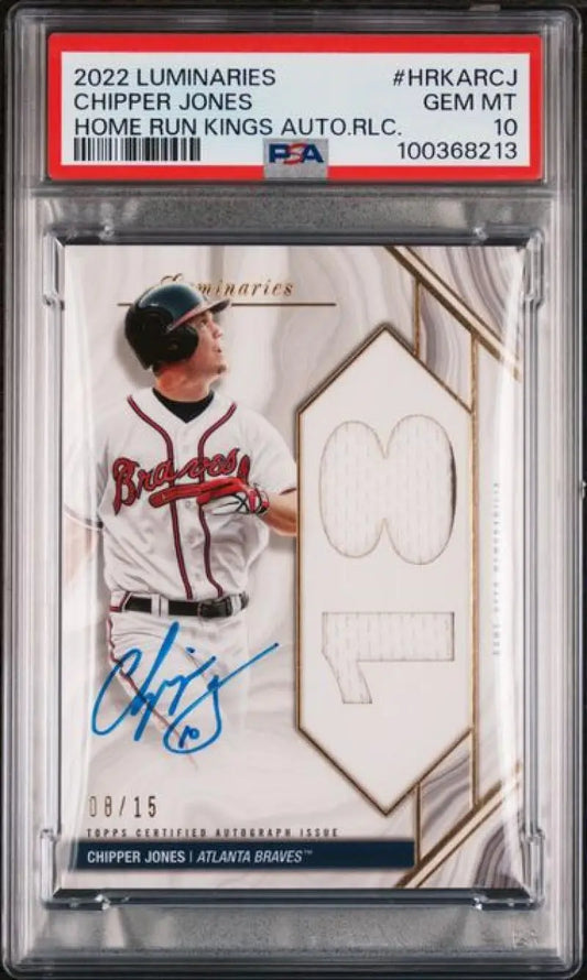 2022 Topps Luminaries #HRKARCJ Chipper Jones PSA 10 GEM MINT MEM Auto 8/15 Atlanta Braves Baseball Card  Image 1