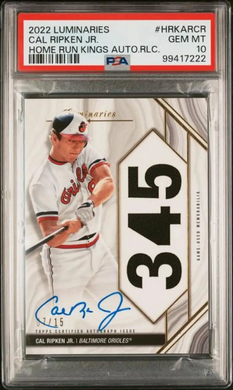 PSA-graded baseball card of Cal Ripken Jr. autographed, Baltimore Orioles, #345