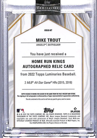 Baseball card authentication for 2022 Topps Luminaries Mike Trout California Angels card