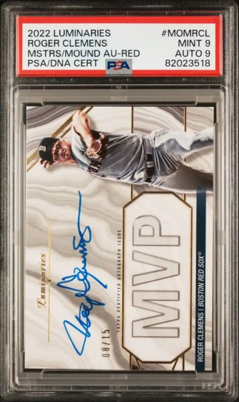 PSA-graded Roger Clemens Boston Red Sox autograph card with MVP memorabilia piece