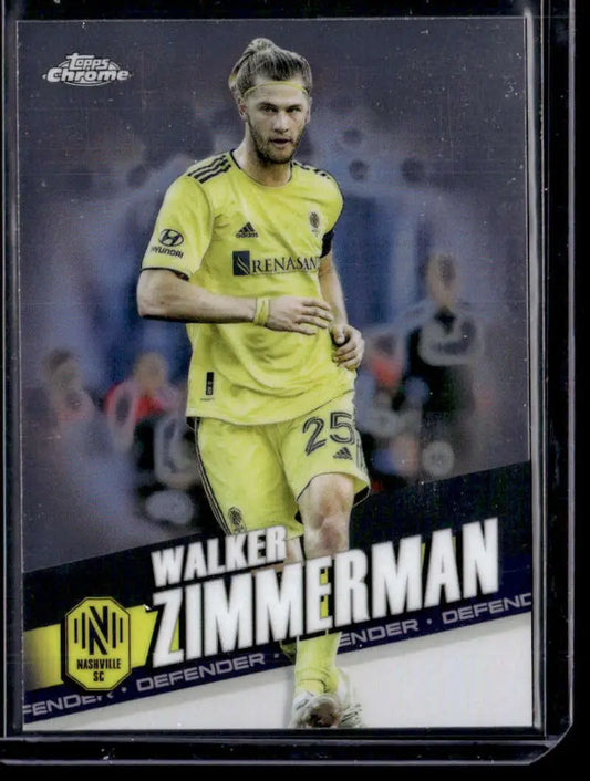 Soccer card of Walker Zimmerman in a yellow Nashville SC uniform from Topps MLS Chrome