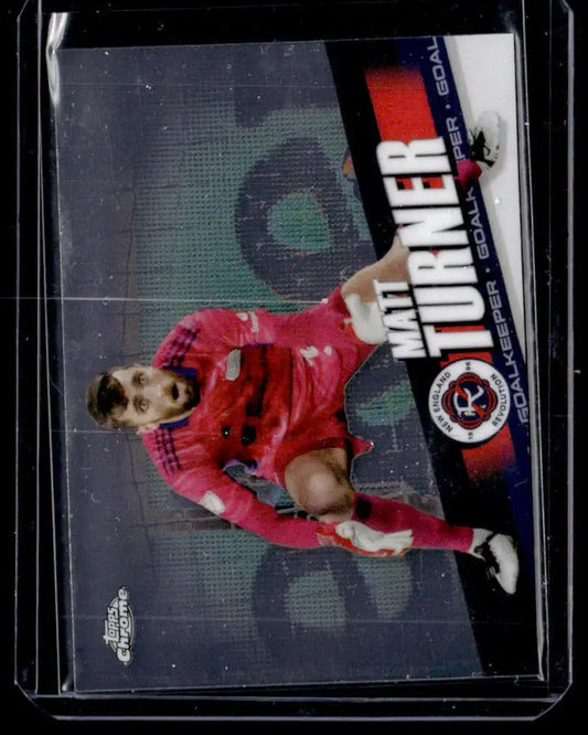 Matt Turner in red uniform making a diving save for New England Revolution soccer card