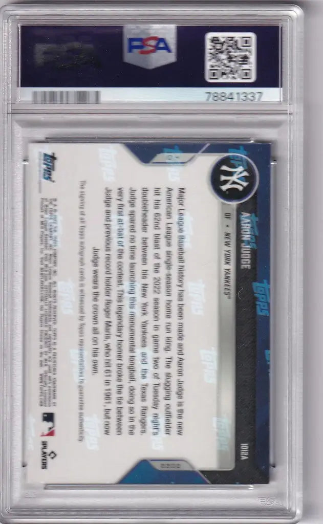 Aaron Judge 2022 Topps Now Auto 1012A card in protective case with PSA label