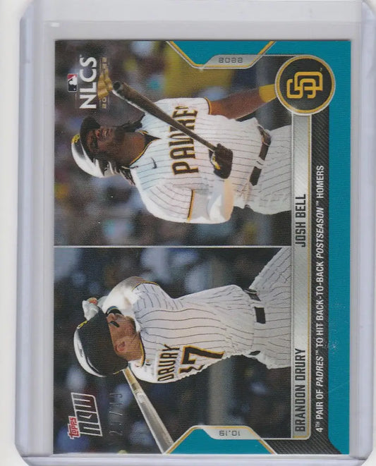 Baseball trading card of Brandon Drury and Josh Bell from San Diego Padres 29/49