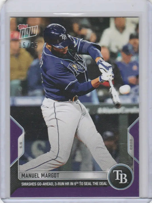 Baseball card of Manuel Margot swinging bat for Tampa Bay Rays 2022 Topps Now