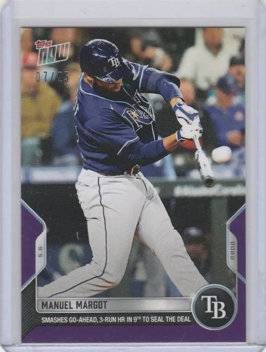 Baseball card of Manuel Margot swinging bat for Tampa Bay Rays 2022 Topps Now Parallel