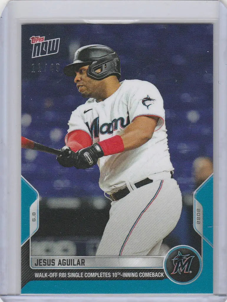 2022 Topps Now Parallel #318 Jesus Aguilar Miami Marlins baseball card at bat