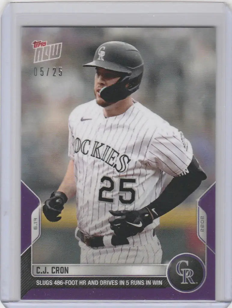 Baseball card of CJ Cron from the Colorado Rockies in a white pinstriped uniform