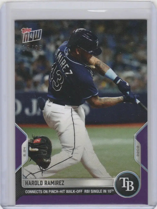 Baseball card of Harold Ramirez mid-swing for Tampa Bay Rays 2022 Topps Now Parallel