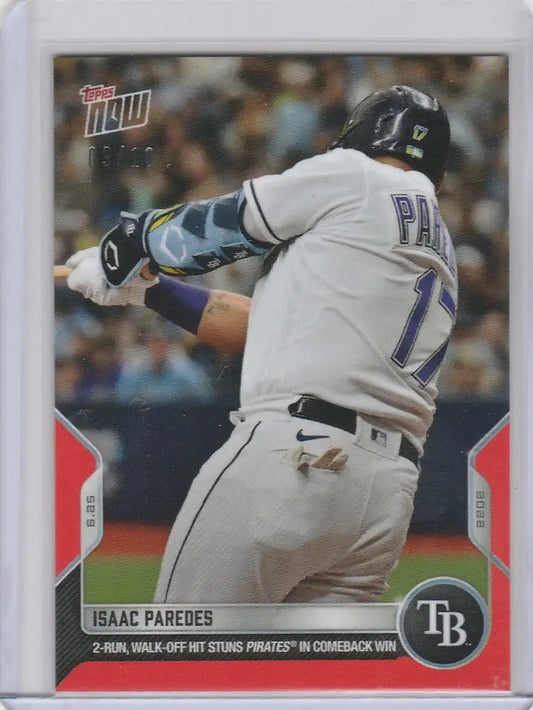 Baseball trading card of Isaac Paredes mid-swing for Tampa Bay Rays 2022 Topps Now Parallel