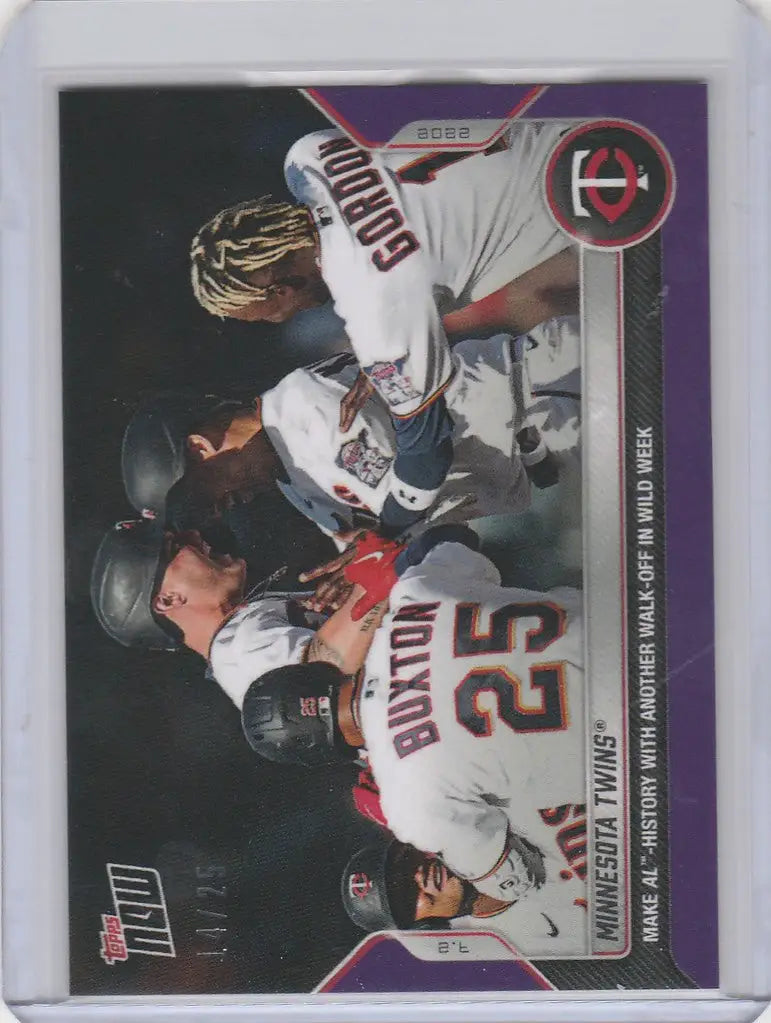 Baseball trading card featuring Minnesota Twins walk-off players in action