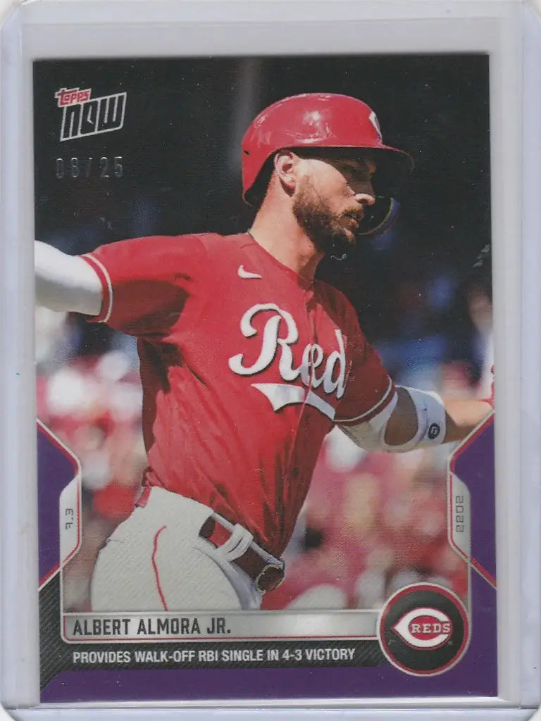 Baseball card of Albert Almora Jr. in Cincinnati Reds uniform, 2022 Topps Now Parallel