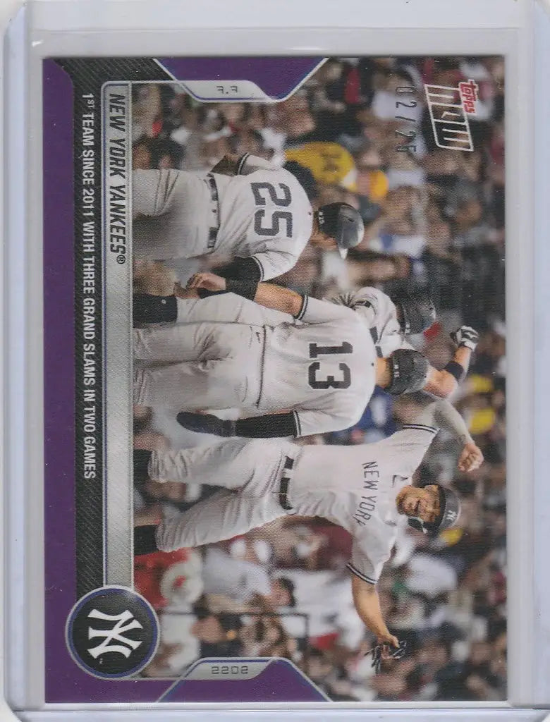 Baseball trading card of New York Yankees celebrating grand slams on the field