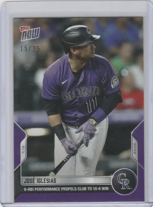 Baseball card of Jose Iglesias Colorado Rockies player in batting stance