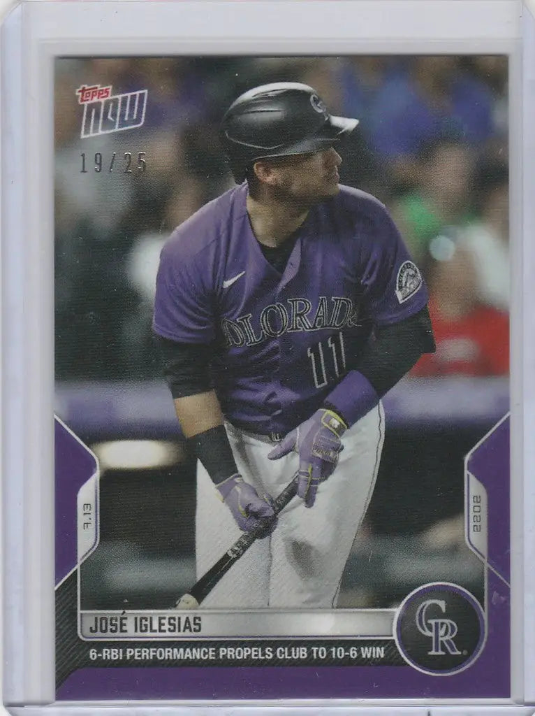 Baseball card of Jose Iglesias Colorado Rockies player in batting stance, 19/25