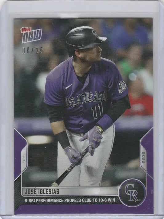 Baseball card of Jose Iglesias Colorado Rockies player in batting stance