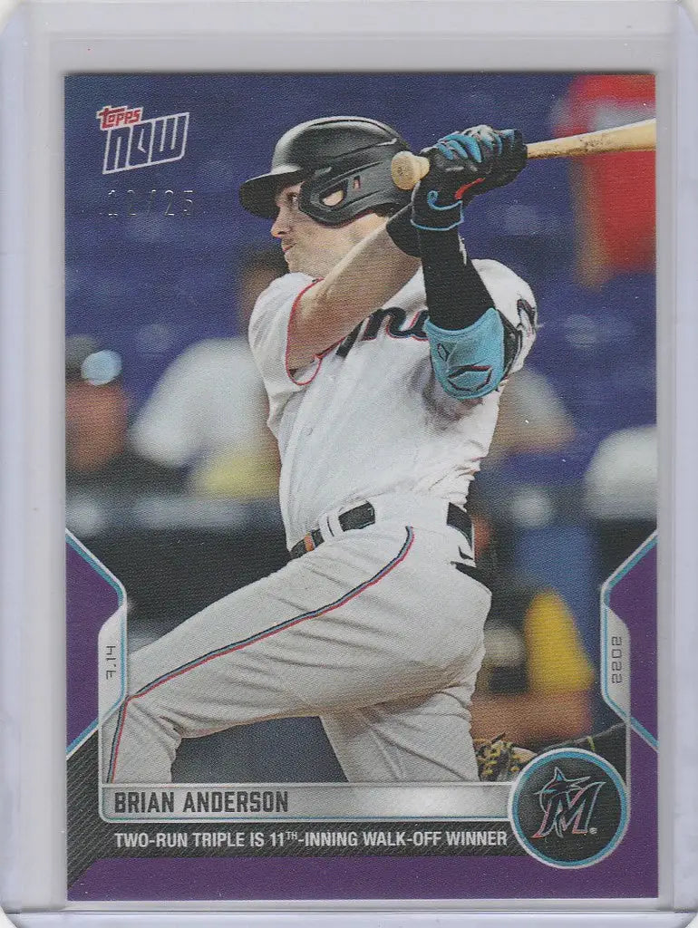 Baseball card of Brian Anderson swinging bat for Miami Marlins, 2022 Topps Now Parallel