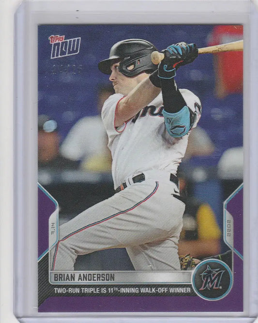 Baseball card of Brian Anderson Miami Marlins mid-swing 2022 Topps Now Parallel 14/25