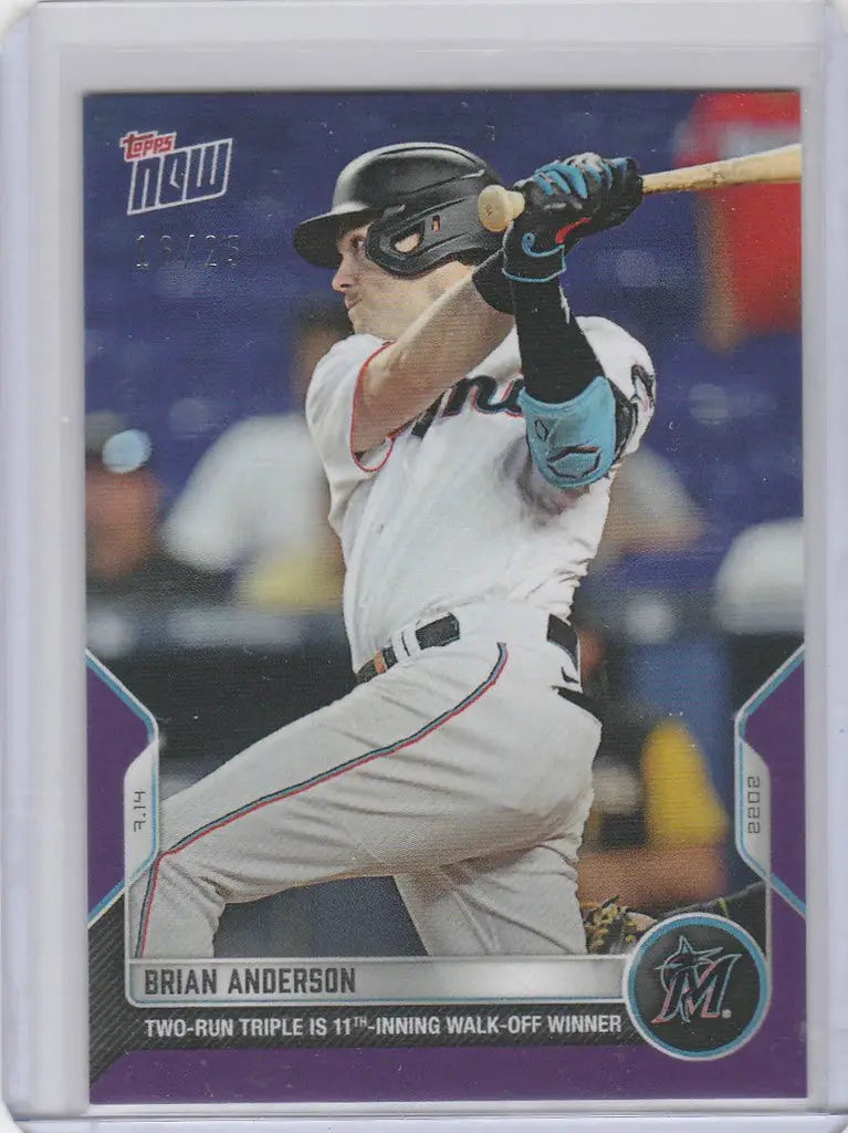 Baseball card of Brian Anderson Miami Marlins mid-swing 2022 Topps Now Parallel 16/25