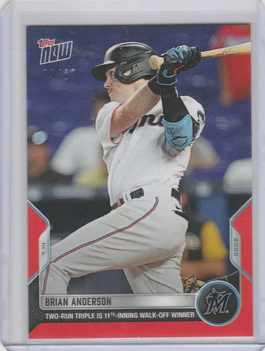 Baseball card of Brian Anderson mid-swing for the Miami Marlins 2022 Topps Now