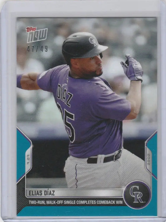 Elias Diaz Colorado Rockies player in batting stance on 2022 Topps Now card