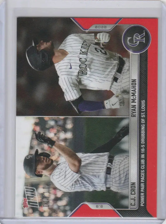 Baseball trading card of C.J. Cron and Ryan McMahon of the Colorado Rockies