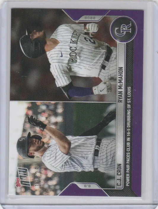 Baseball trading card of Ryan McMahon Colorado Rockies with action shots