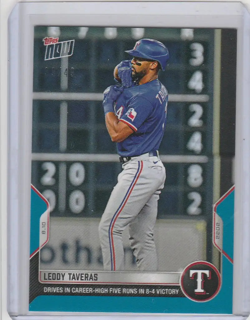 Baseball card of Leody Taveras Texas Rangers in batting stance, 2022 Topps Now