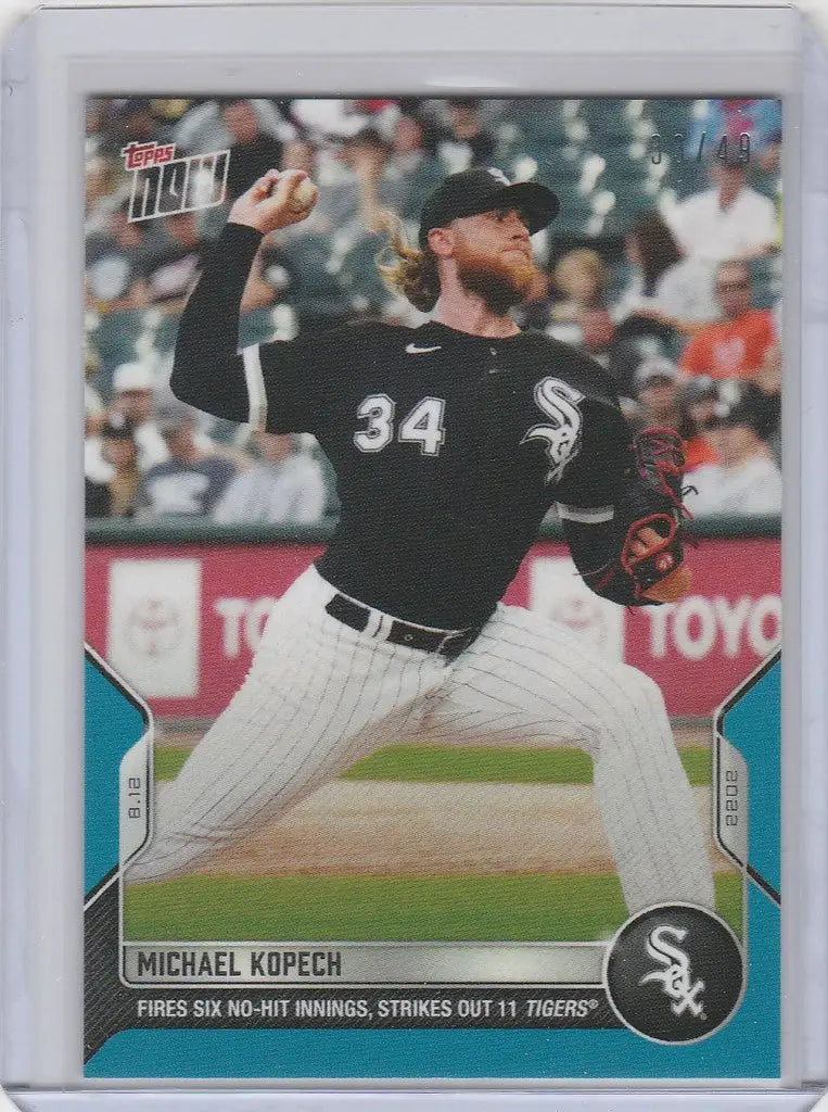 Baseball card of Michael Kopech mid-throw for Chicago White Sox in 2022 TOPPS NOW