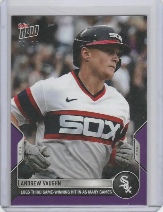 Andrew Vaughn Chicago White Sox card in white jersey with SOX across the chest