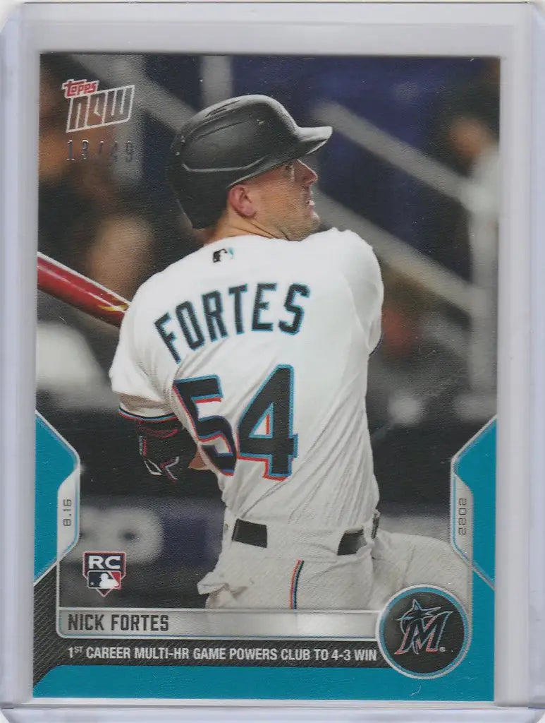 Baseball card of Nick Fortes, Miami Marlins player, jersey number 54, 2022 Topps Now